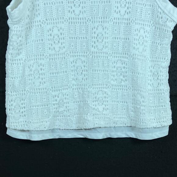 LOFT Womens Blouse White Crochet Sleeveless Cotton Blend Large - Picture 5 of 12
